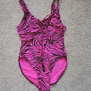 Vintage Hot Pink Zebra Print Swimsuit